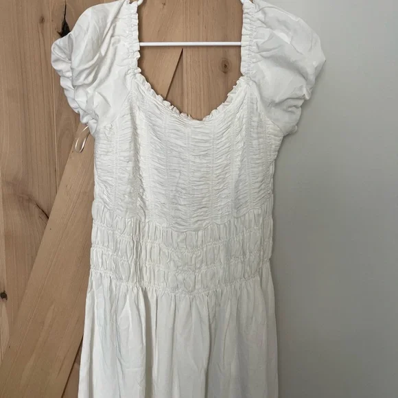 Chic White Ruched Midi Dress - Picture 2 of 2